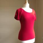 Womens Red Short Flutter Sleeve Shirt