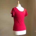 Womens Red Short Flutter Sleeve Shirt